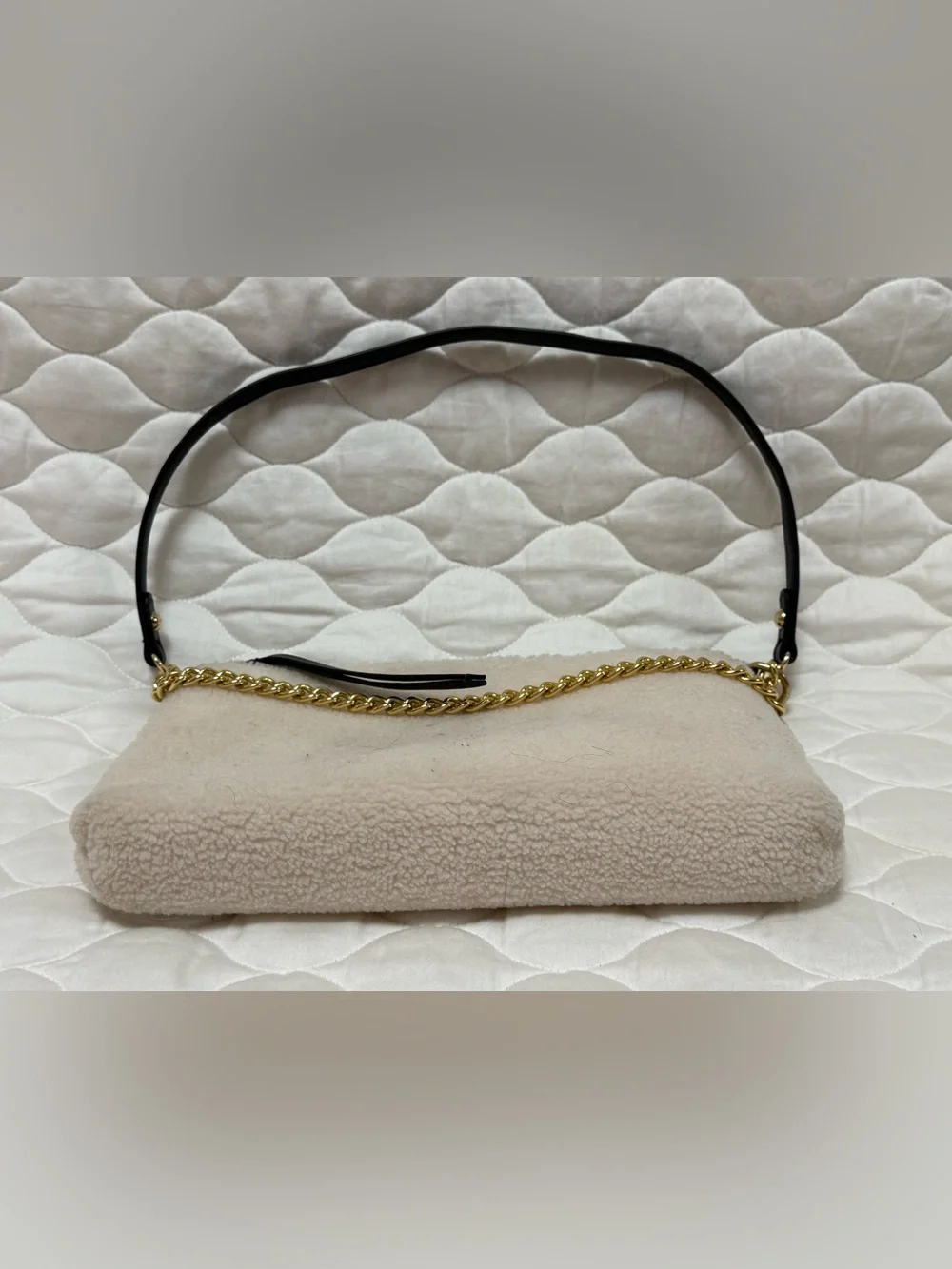 Crossi New York Faux Shearling/Sherpa Chain Slouchy Shoulder bag